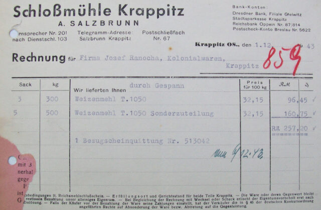 rachunek młyna wodnego z 1943 roku